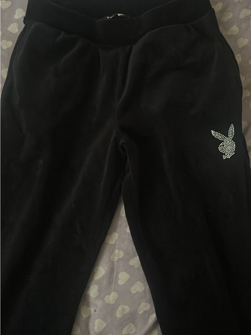 PLAYBOY Black Velour Leggings with Rhinestone Bunny